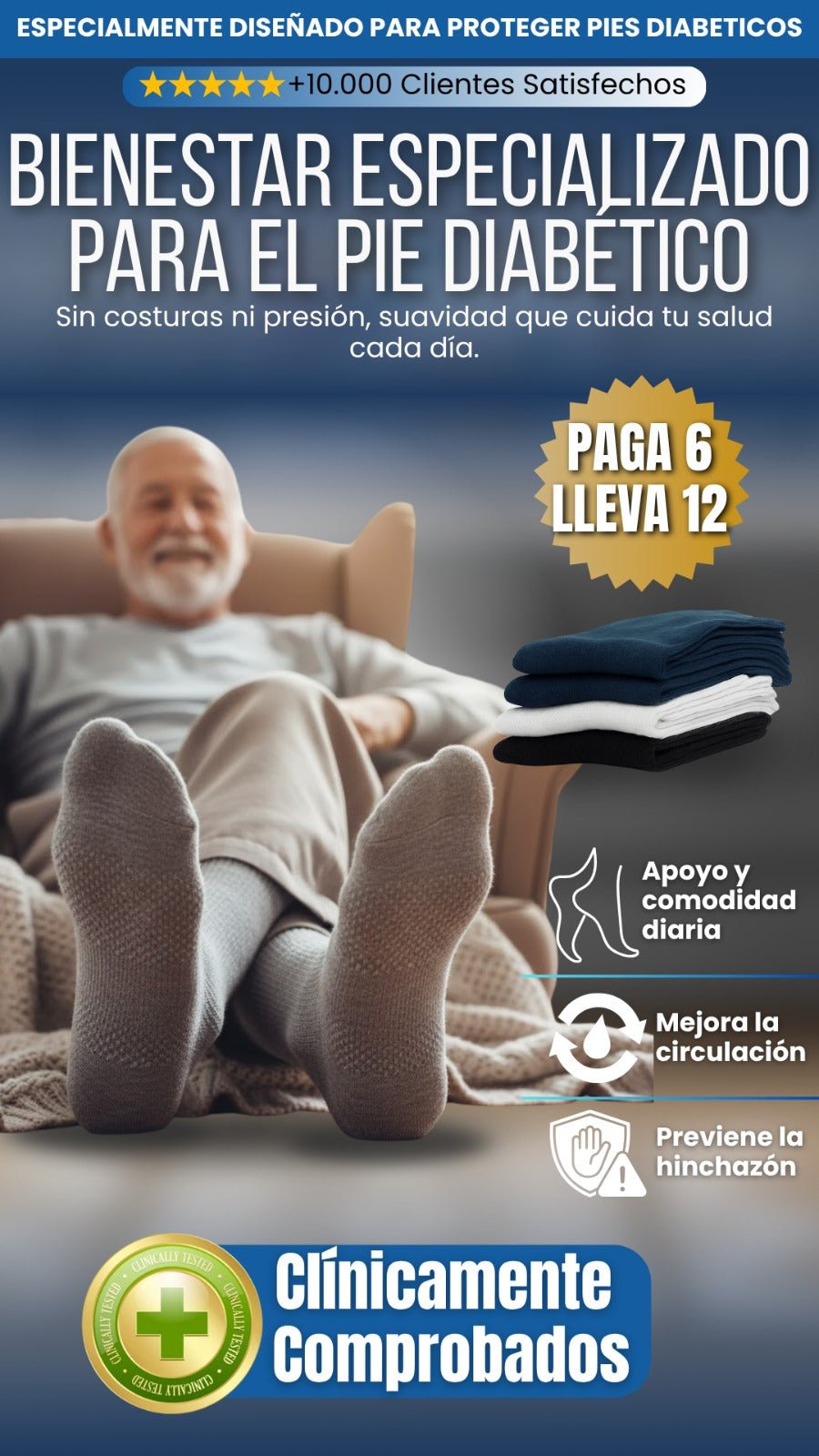 Calcetines para diabeticos Pack 12 pares - Goldenfy Chile