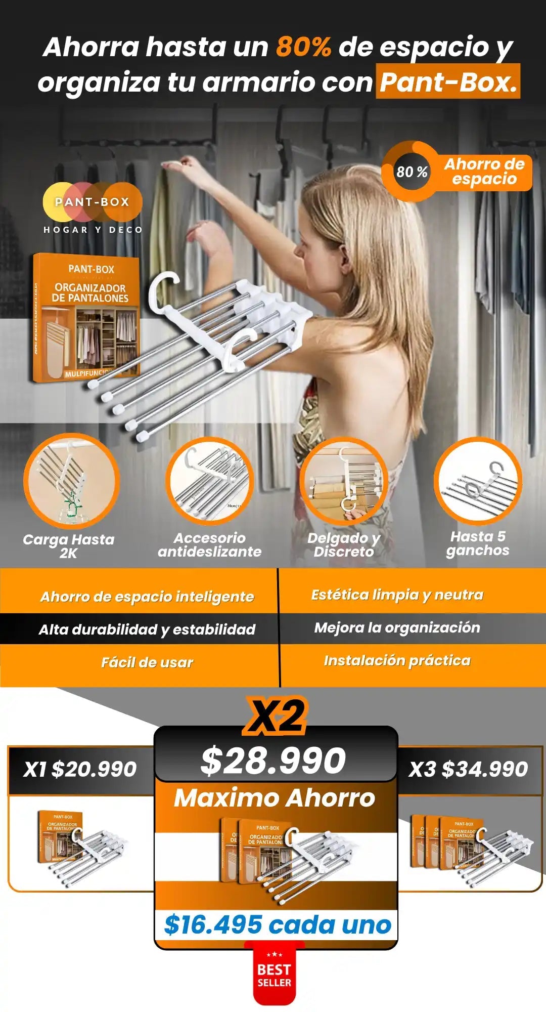 Pant - Box® - Perchero Mágico - Organiza y ahorra espacios - Goldenfy Chile