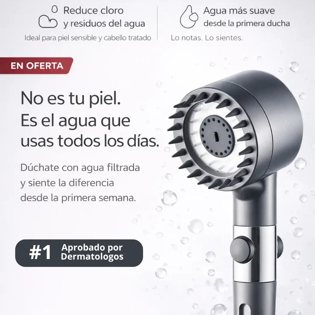 HydraCare™ – Cabezal de Ducha con Filtro Anticloro La Solución Empieza en la Ducha, No en Cremas