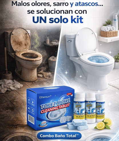 Kit TornaClean™ Mantén tu baño limpio, sanitizado y sin tapaduras (3 destapa cañerías + 6 pastillas limpieza & desinfección profunda)