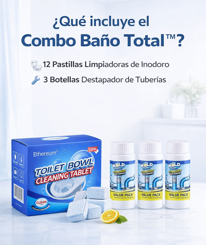 Kit TornaClean™ Mantén tu baño limpio, sanitizado y sin tapaduras (3 destapa cañerías + 6 pastillas limpieza & desinfección profunda)