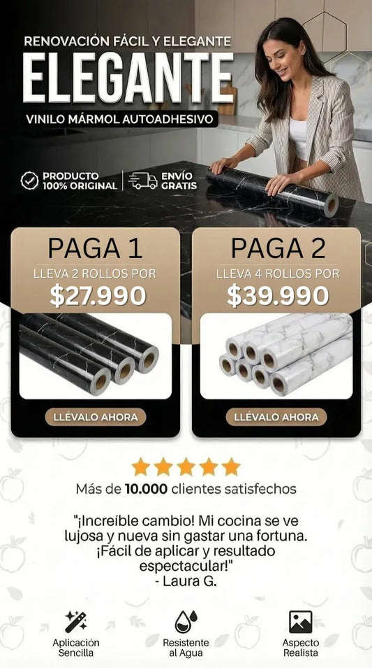 ¡2x1 Súper Promo! Papel Adhesivo Efecto Mármol (10 m2 c/u)