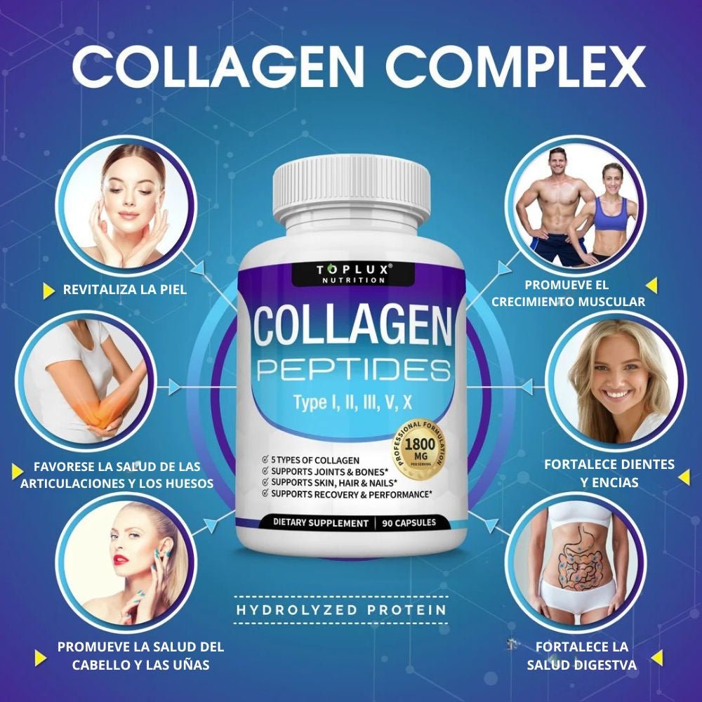Collagen Complex Peptides - 5 tipos de colágenos - 90 cápsulas - Goldenfy Chile
