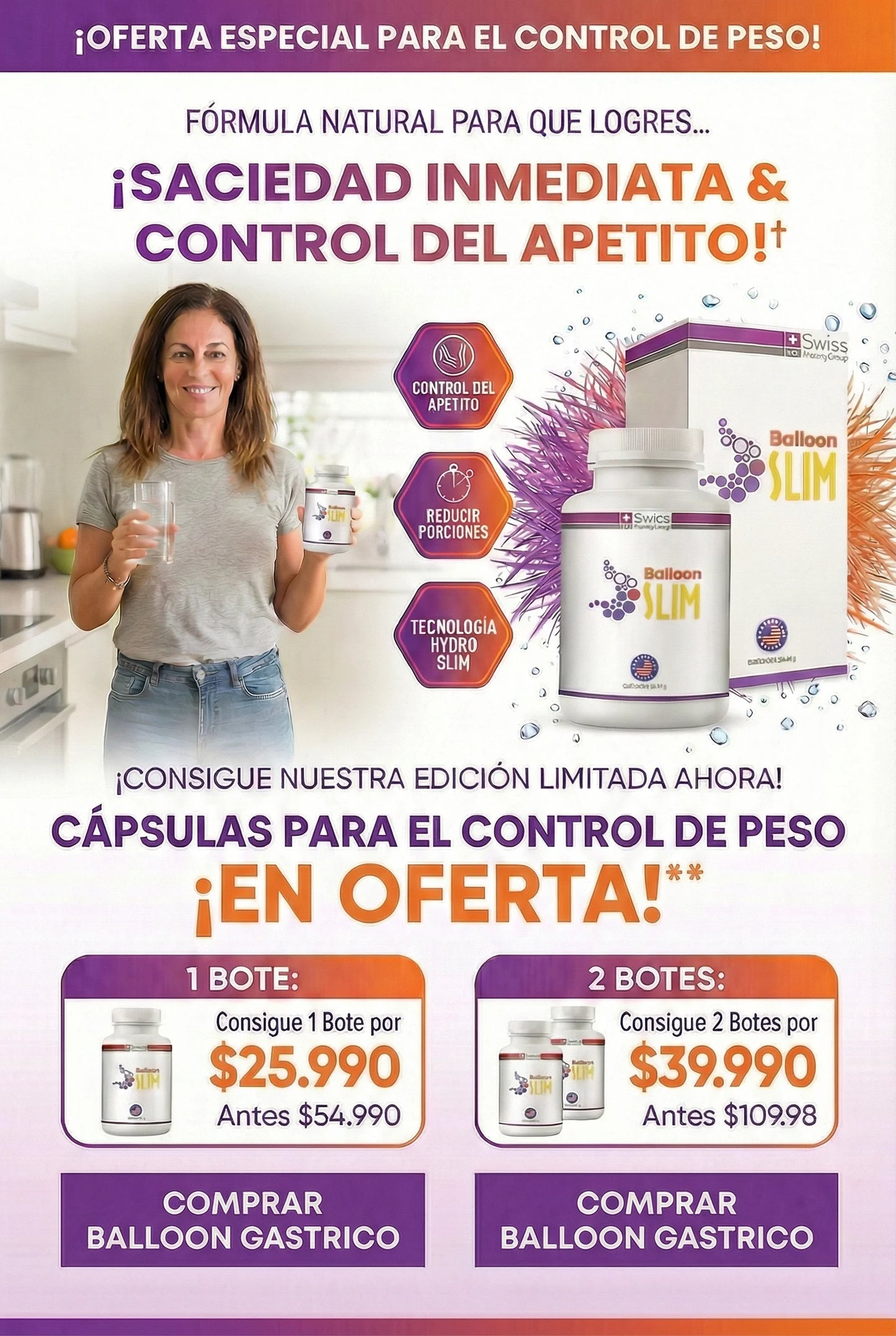 Balloon Slim - Controla Antojos, Ansiedad & Quema de Grasa Abdominal 60 caps