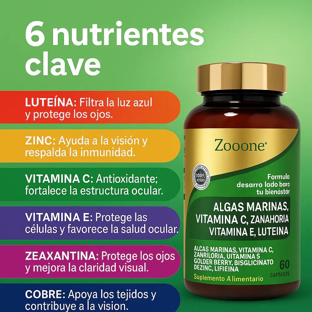 ZOOONE® 60 Caps | Nutrición ocular avanzada para ver nítido y sin fatiga todo el día - Goldenfy Chile